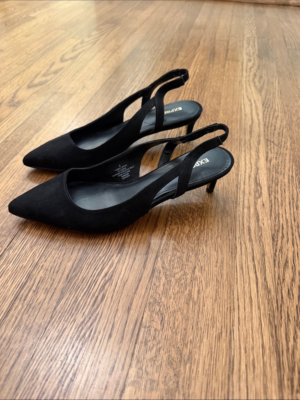 Express Black Pointed Slingback Kitten Heels